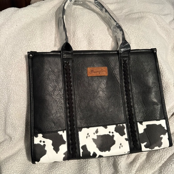 Wrangler Handbags - Wrangler Black Tote with White Cowhide Accent